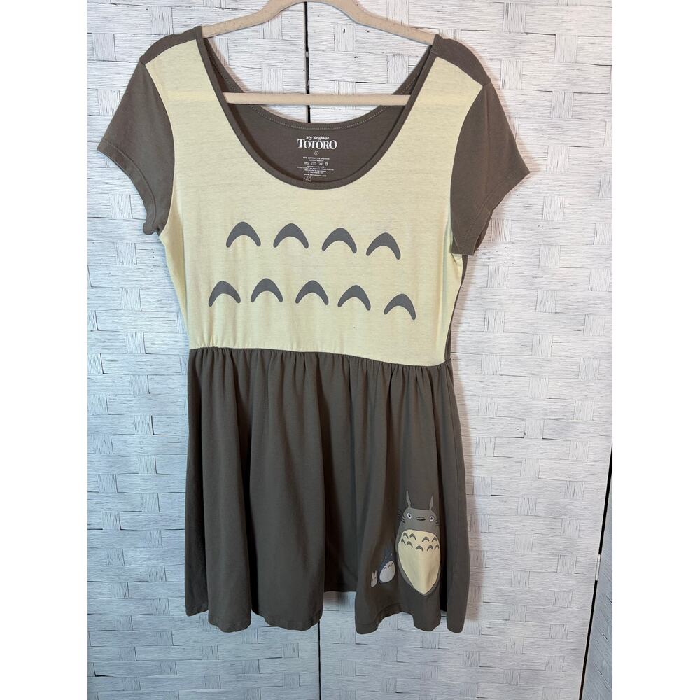 My Neighbor Totoro women’s dress mini ￼grey cream casual soft whimsical ￼￼